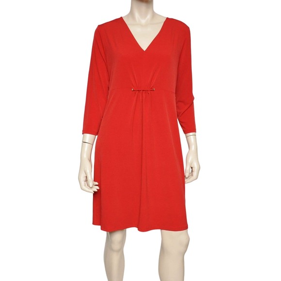 Michael Kors Matte Jersey V-Neck 3/4 Sleeve Shift Dress Red 8/10/14 $130 - Picture 5 of 5